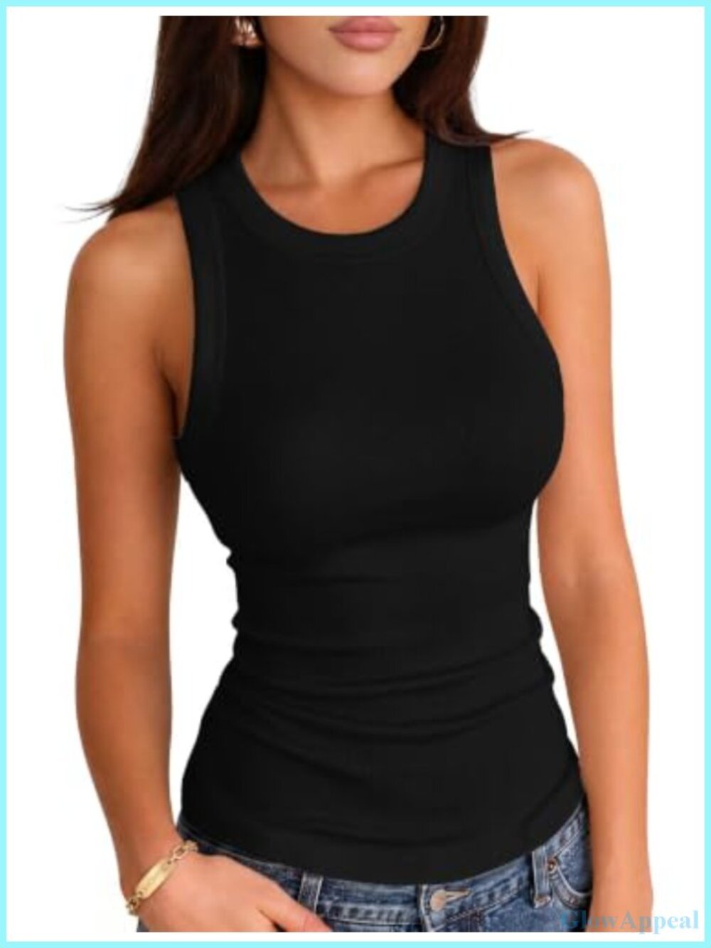 Ribbed Knit Racerback Fitted Tank Top - 95% Polyester 5% Spandex Stretchable